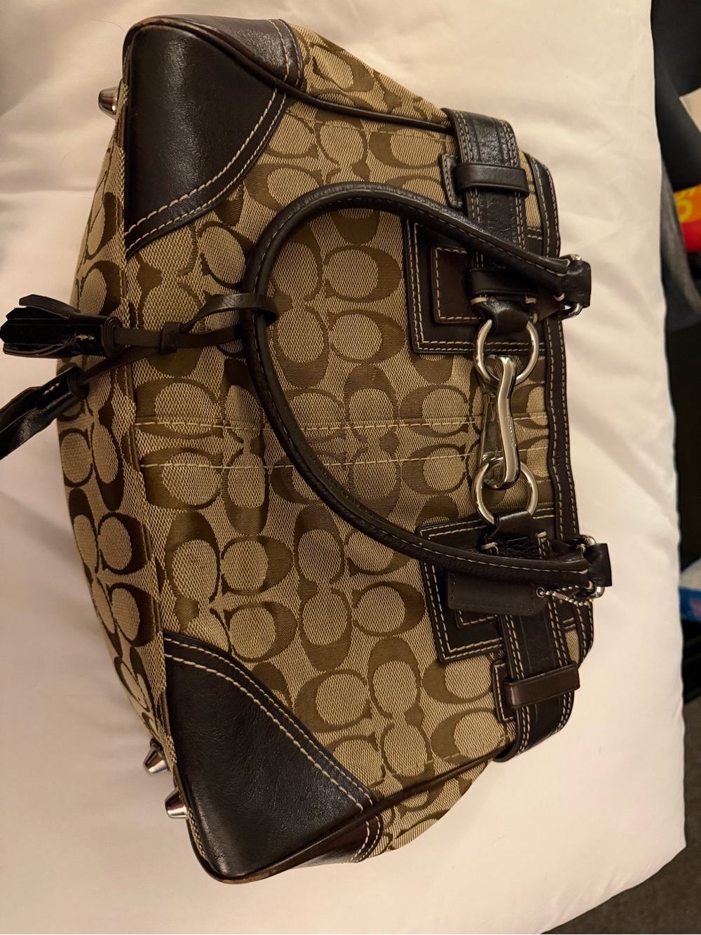 Vintage Coach Signature Canvas Satchel in Khaki & Brown
